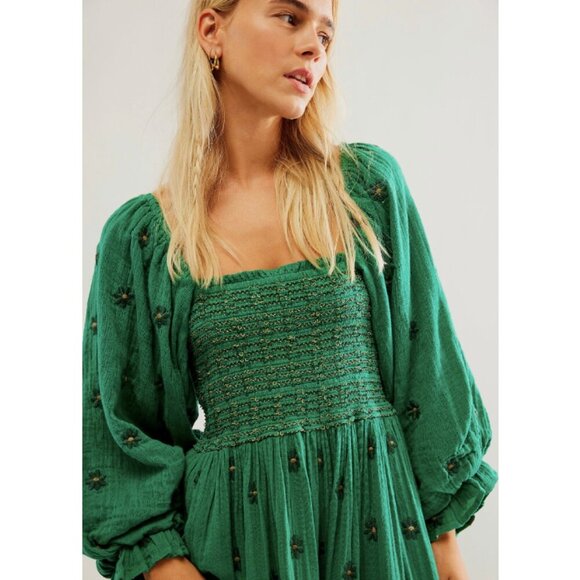 Dahlia Dress Duple Free People Floral Embroidered Boho Large - Picture 4 of 12